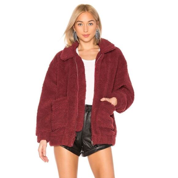I.AM.GIA Pixie Teddy Jacket Burgundy Red Size XS Full Zip Oversized Revolve - Picture 3 of 14